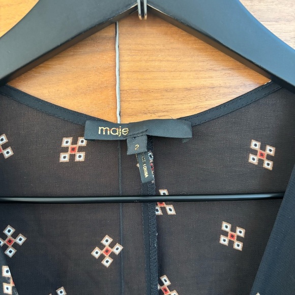 Maje Ritunia Black Long Sleeves Sheet Asymmetrical Dress, Size 2 - Picture 4 of 13